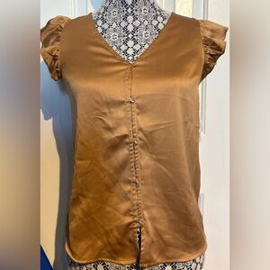 Nine West flutter sleeve bronze button front top size XS